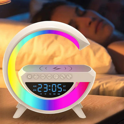 LumiG™ | Altavoz Bluetooth 4 en 1 con Luz LED, Cargador Inalámbrico y Reloj
