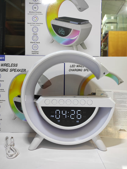 LumiG™ | Altavoz Bluetooth 4 en 1 con Luz LED, Cargador Inalámbrico y Reloj